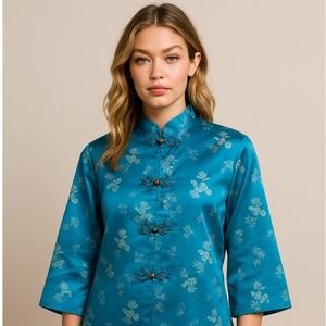 Vintage British Crown Chinese Asian Style Jacket Pants Set Matching Outfit Women